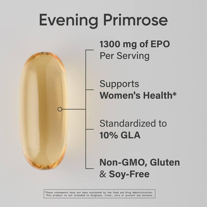 Sports Research Evening Primrose Oil Softgels - High Potency 1300mg (30 Count) | Women’s Health & Skin Health