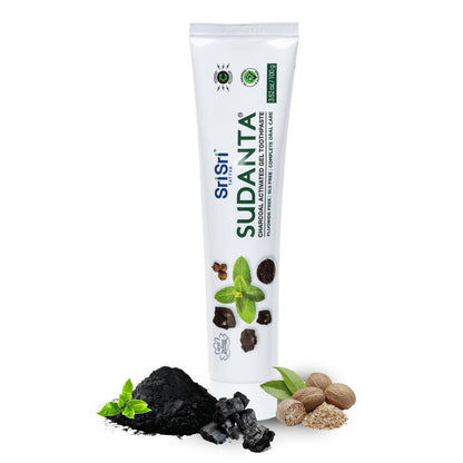 Sri Sri Tattva Sudanta Charcoal Toothpaste Gel – SLS Free & Fluoride Free Herbal Toothpaste with Neem & Ayurvedic Herbs – Natural Whitening & Gum Care – 100 g Tube (Pack of 1)