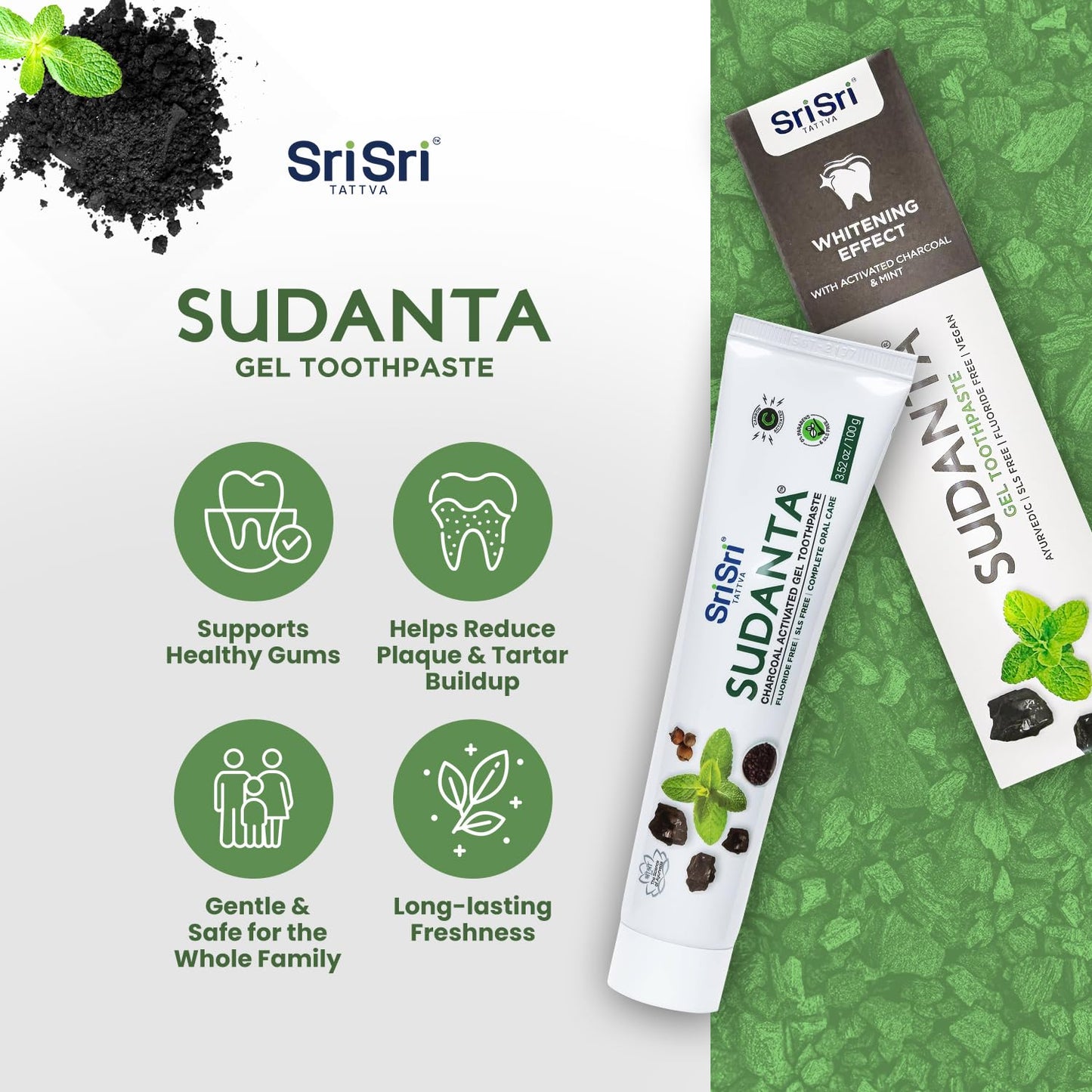 Sri Sri Tattva Sudanta Charcoal Toothpaste Gel – Herbal, SLS & Fluoride Free