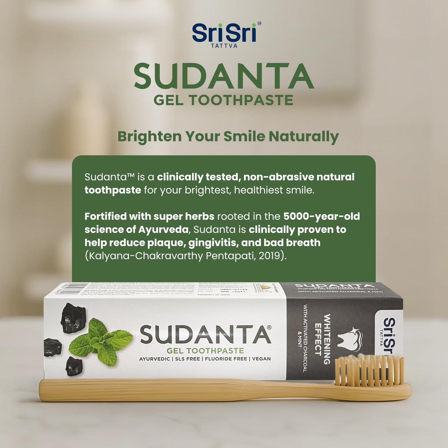 Sri Sri Tattva Sudanta Charcoal Toothpaste Gel – SLS & Fluoride Free Herbal Toothpaste (100g Tube, Pack of 3)