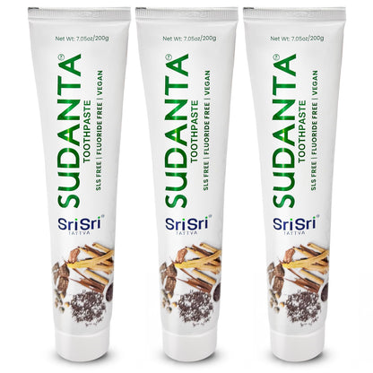 Sri Sri Tattva Sudanta Herbal Toothpaste – SLS Free & Fluoride Free | 200 g Pack of 3