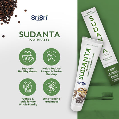 Sri Sri Tattva Sudanta Herbal Toothpaste – SLS Free & Fluoride Free | 200 g Pack of 3