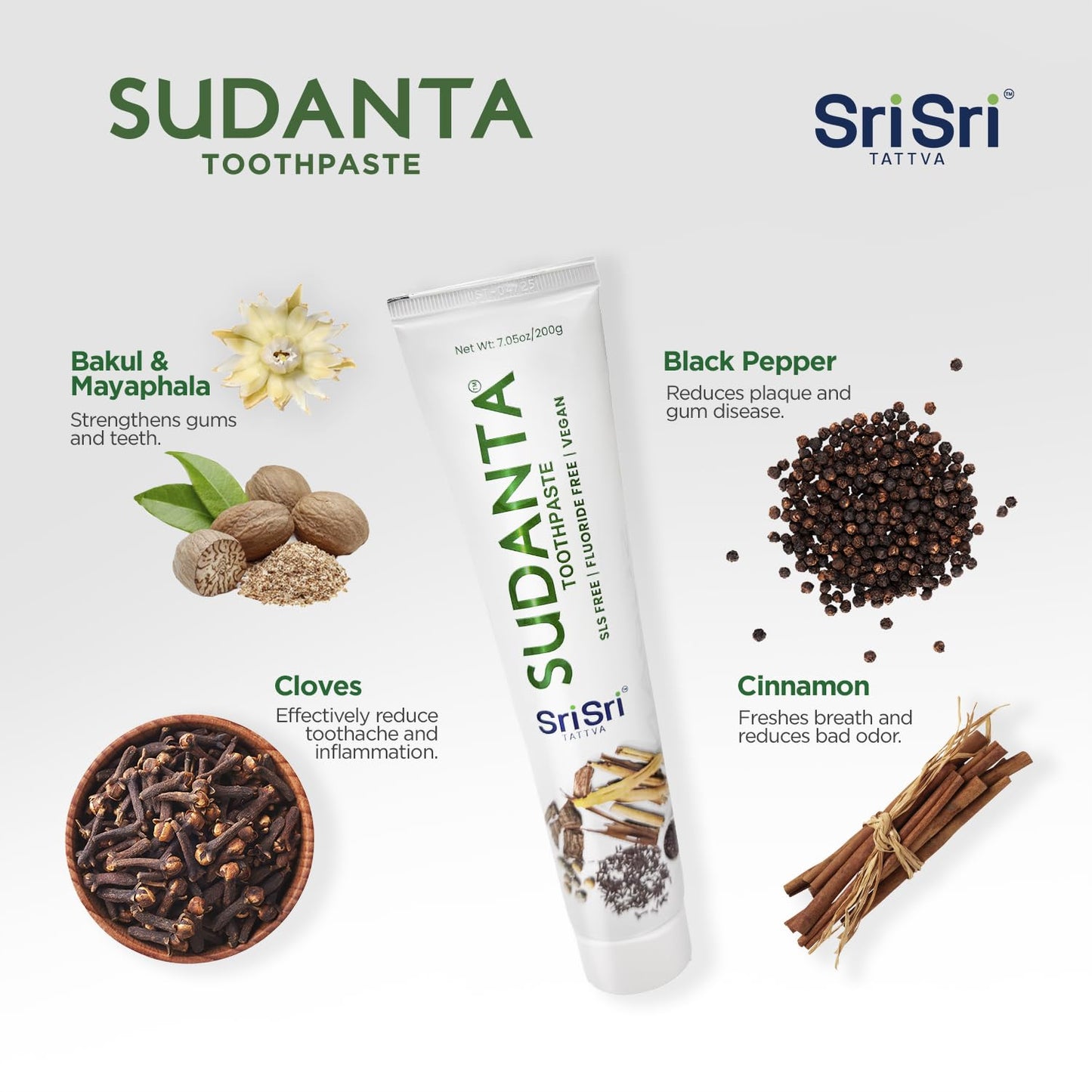 Sri Sri Tattva Sudanta Herbal Toothpaste – SLS Free & Fluoride Free Ayurvedic (200 g Pack of 4)