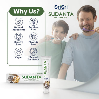 Sri Sri Tattva Sudanta Herbal Toothpaste – SLS Free & Fluoride Free | 200 g Pack of 3