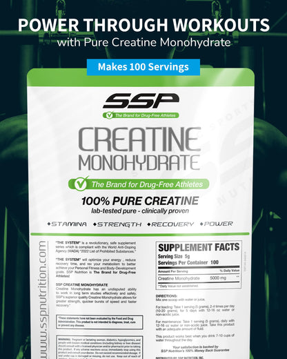 SSP Creatine Monohydrate – Unflavored, 100% Pure for Hydration & Recovery
