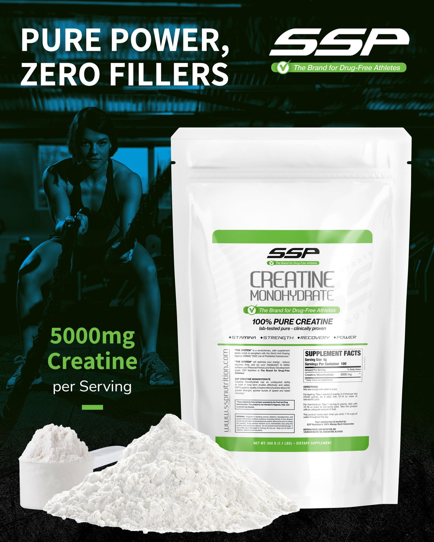 SSP Creatine Monohydrate – Unflavored, 100% Pure for Hydration & Recovery