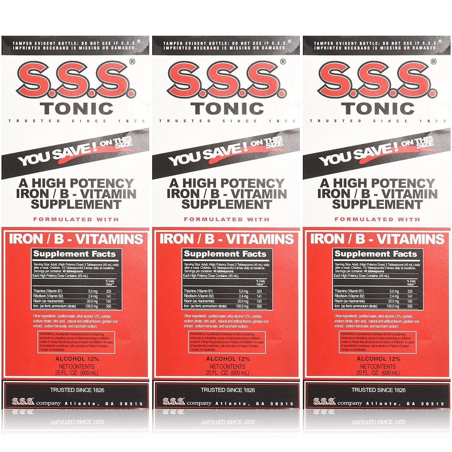 SSS Company S.S.S. Tonic Liquid Large 20 oz – Pack of 3 – Iron-Rich
