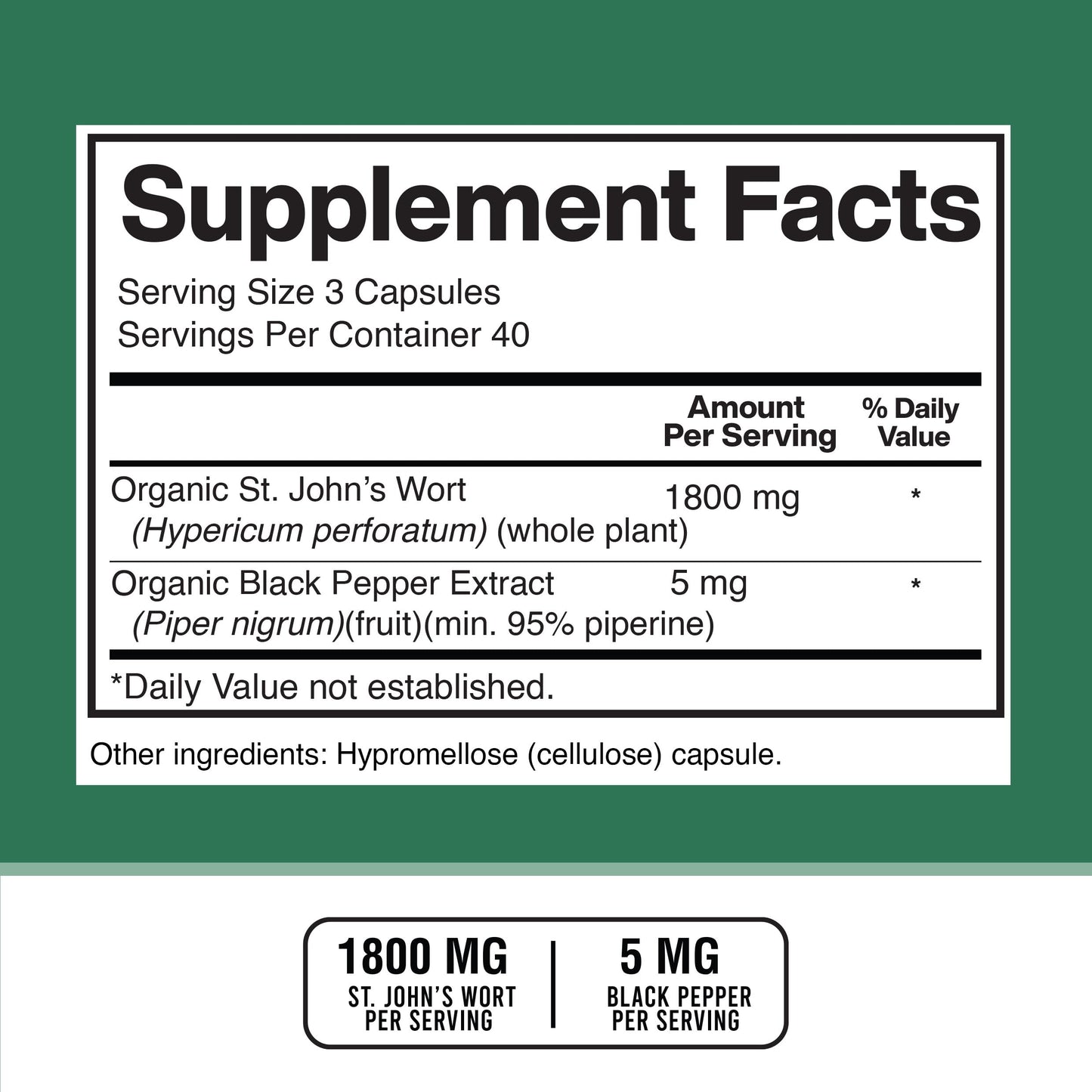 St. John’s Wort 1800mg per Serving + Black Pepper Extract – 120 Vegan Capsules | American Standard Supplements