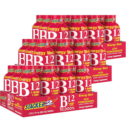 Based Box STACKER2 Vitamin B Complex Liquid Shots – Acai & Pomegranate, B12 B6 B3, 2oz Pack of 36