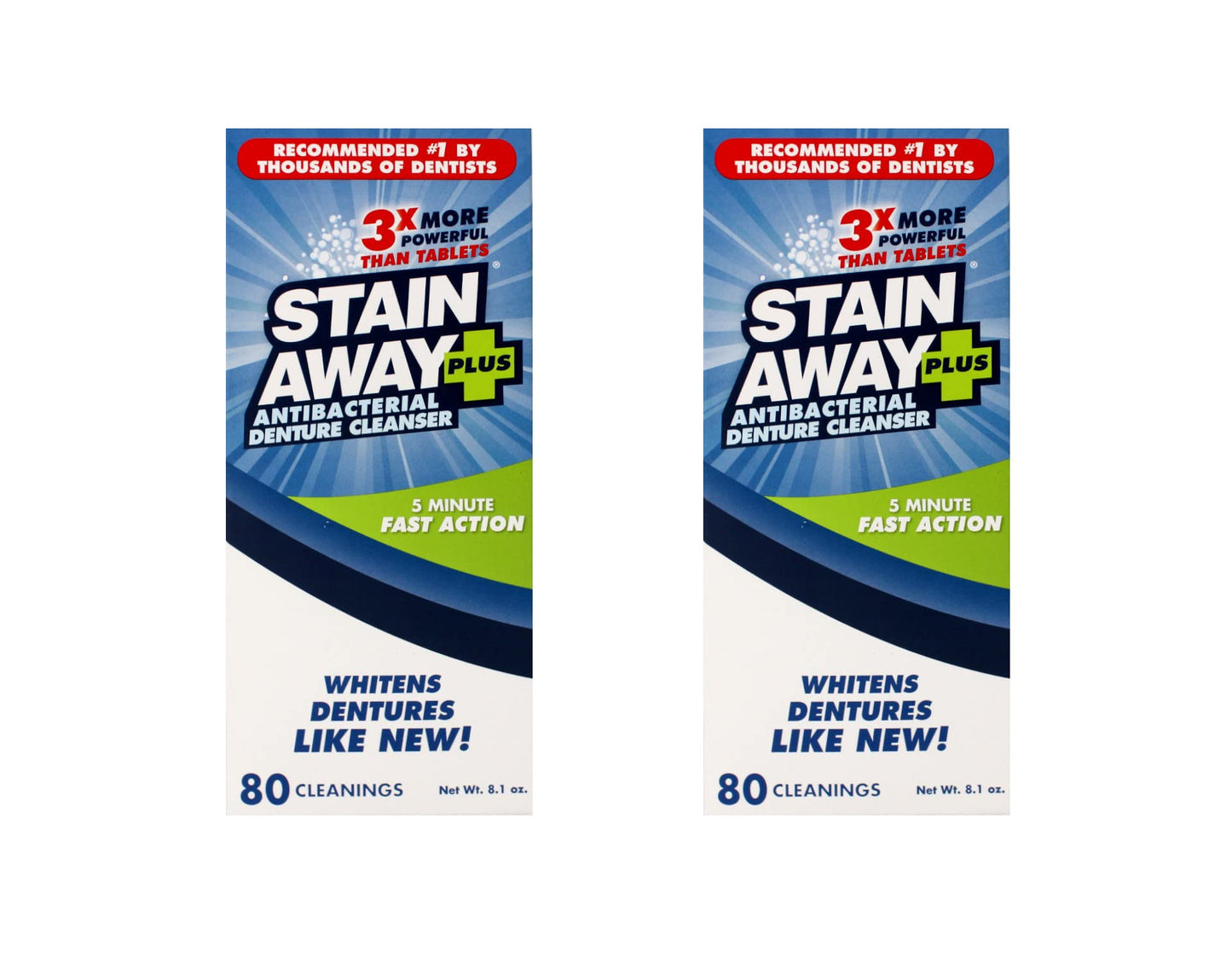 Stain Away Plus Denture Cleanser – 5 Minute Fast Action, Pack of 2
