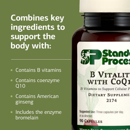 Standard Process B Vitality with CoQ10 – Cellular Health Supplement (Vegan, Gluten‑Free, Non‑Dairy) 90 Capsules