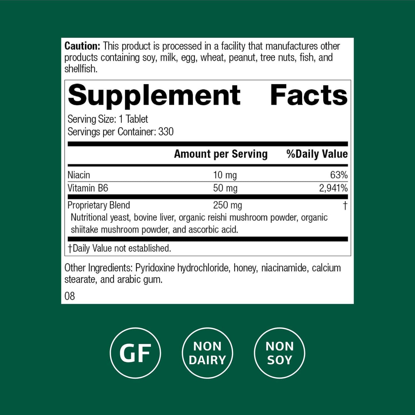 Standard Process B6-Niacinamide: Energy Metabolism & Cardiovascular Support (Gluten-Free, 330 Tablets)