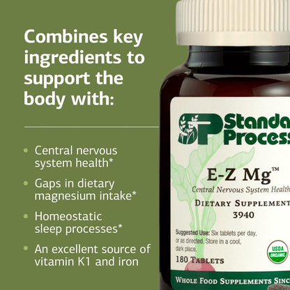 Standard Process E-Z Mg – Central Nervous System Support | Magnesium, Iron & Vitamin K1 | 180 Tablets