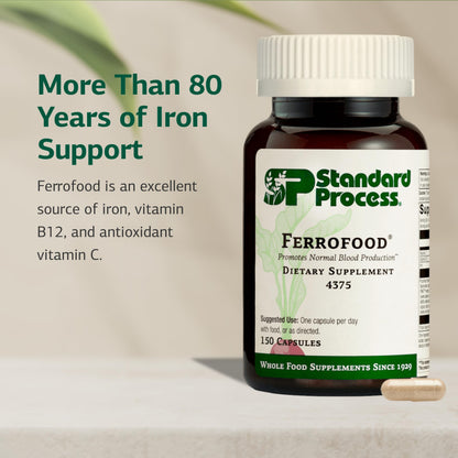 Standard Process Ferrofood - Blood Health Supplement with Iron, B12 & Vitamin C - 150 Capsules (40 Servings)