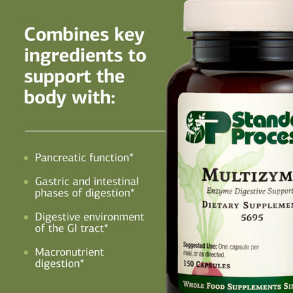 Standard Process Multizyme – Pancreatic Enzyme Support for Protein, Carbohydrate & Fat Digestion | Gluten-Free, Non-Dairy, Non-Soy | 150 Capsules