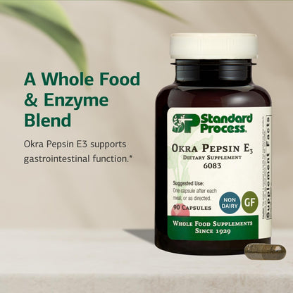 Standard Process Okra Pepsin E3 - Digestive Support for Protein Digestion, 90 Capsules
