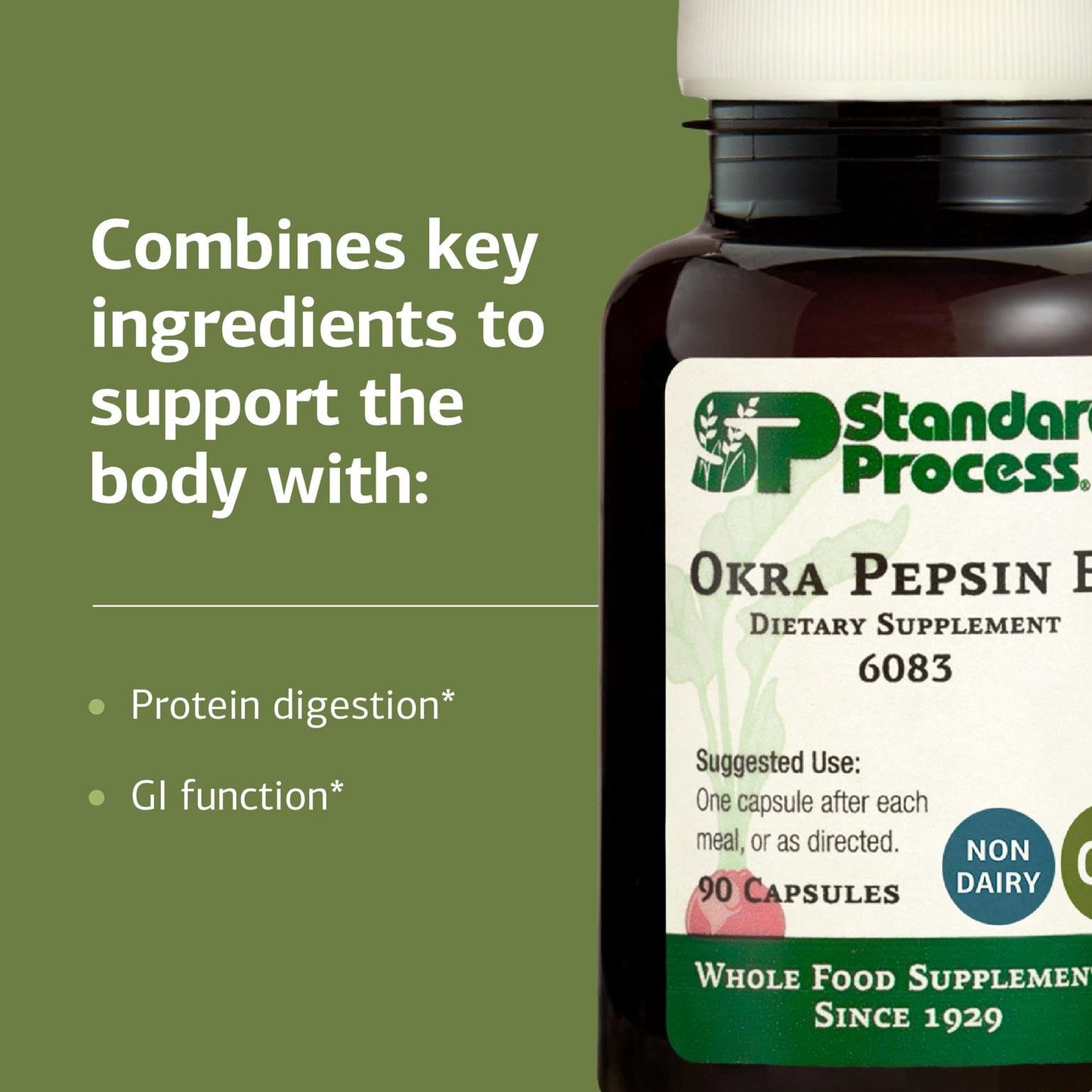 Standard Process Okra Pepsin E3 - Digestive Support for Protein Digestion, 90 Capsules