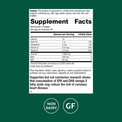 Standard Process Tuna Omega-3 Chewable — DHA Omega-3 for Brain & Eye Health | Gluten-Free & Non-Dairy | 120 Softgels
