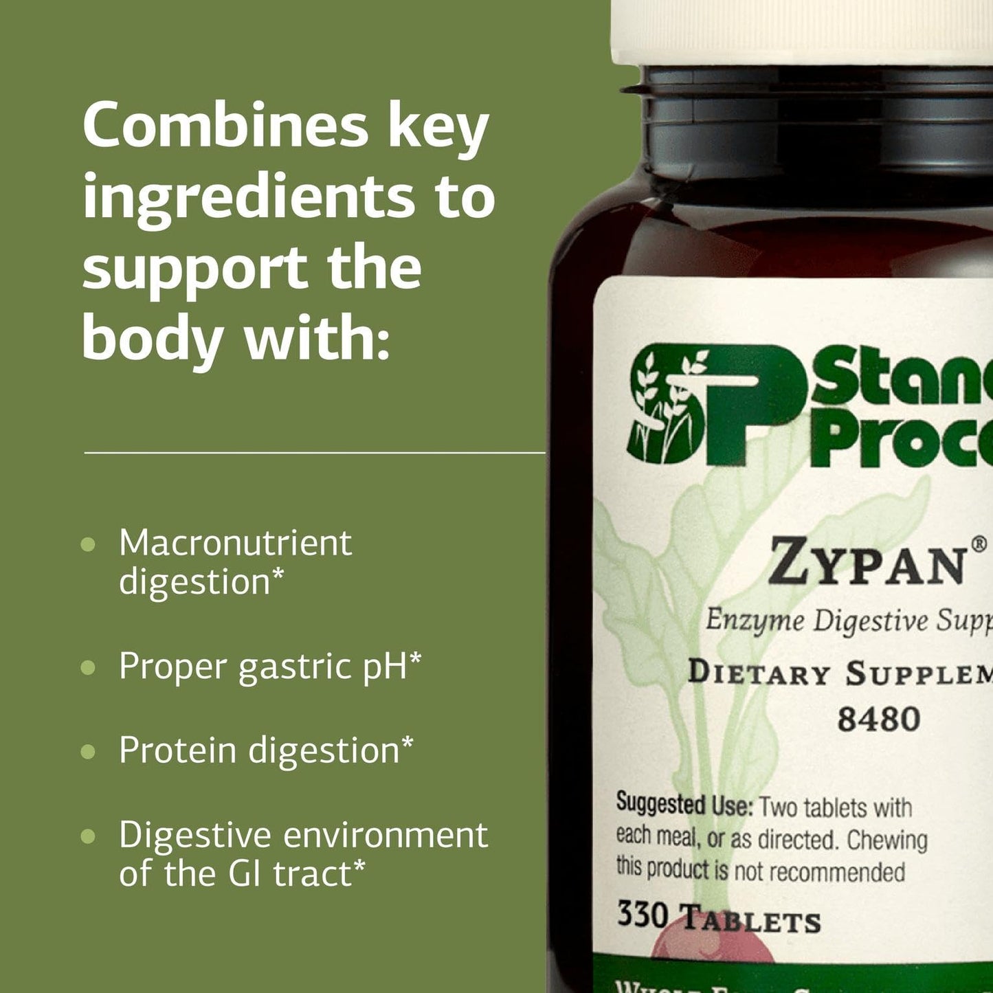 Standard Process Zypan - Digestive Enzyme Support with Pancreatin, Pepsin & HCl | 330 Tablets