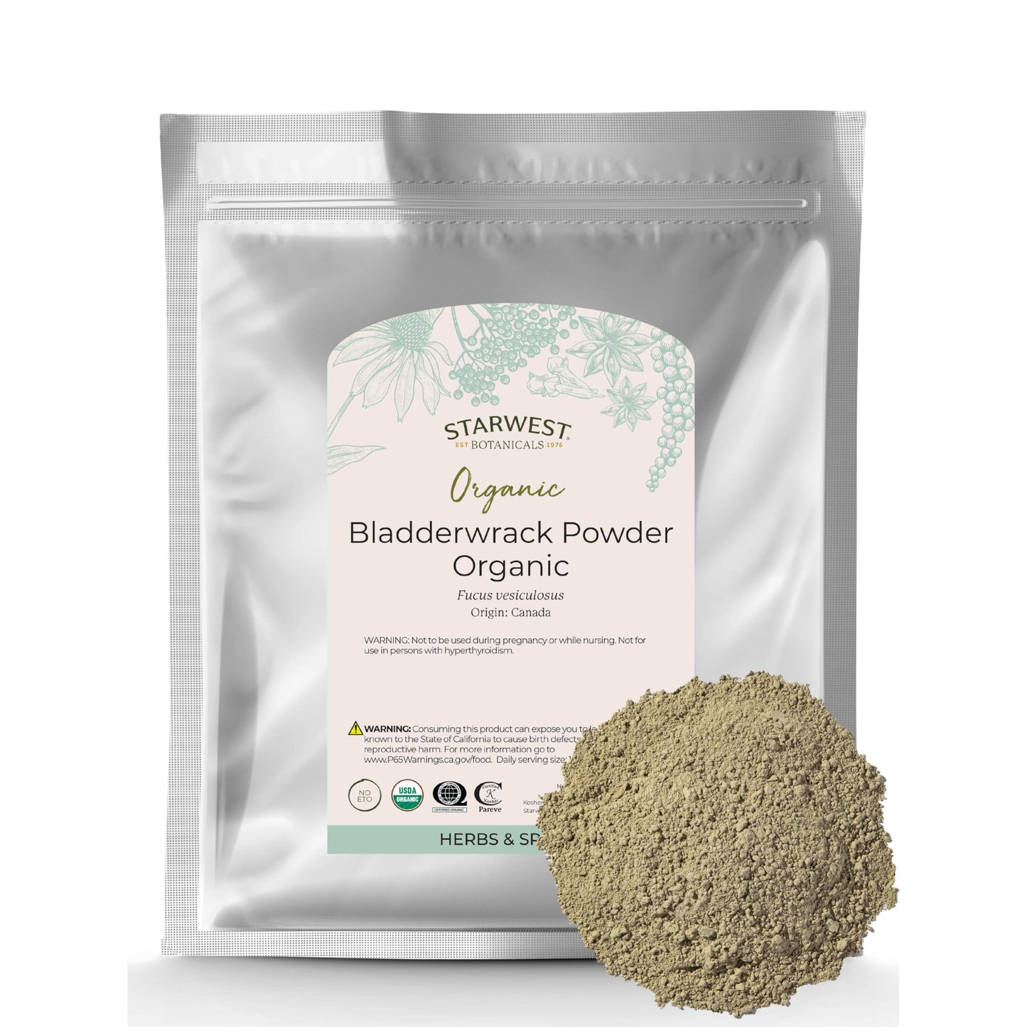 Starwest Botanicals Dried Bladderwrack Organic Powder - Natural Seaweed, Iodine, Potassium, Zinc, Calcium | Kosher, Non-GMO, 1 lb Bulk
