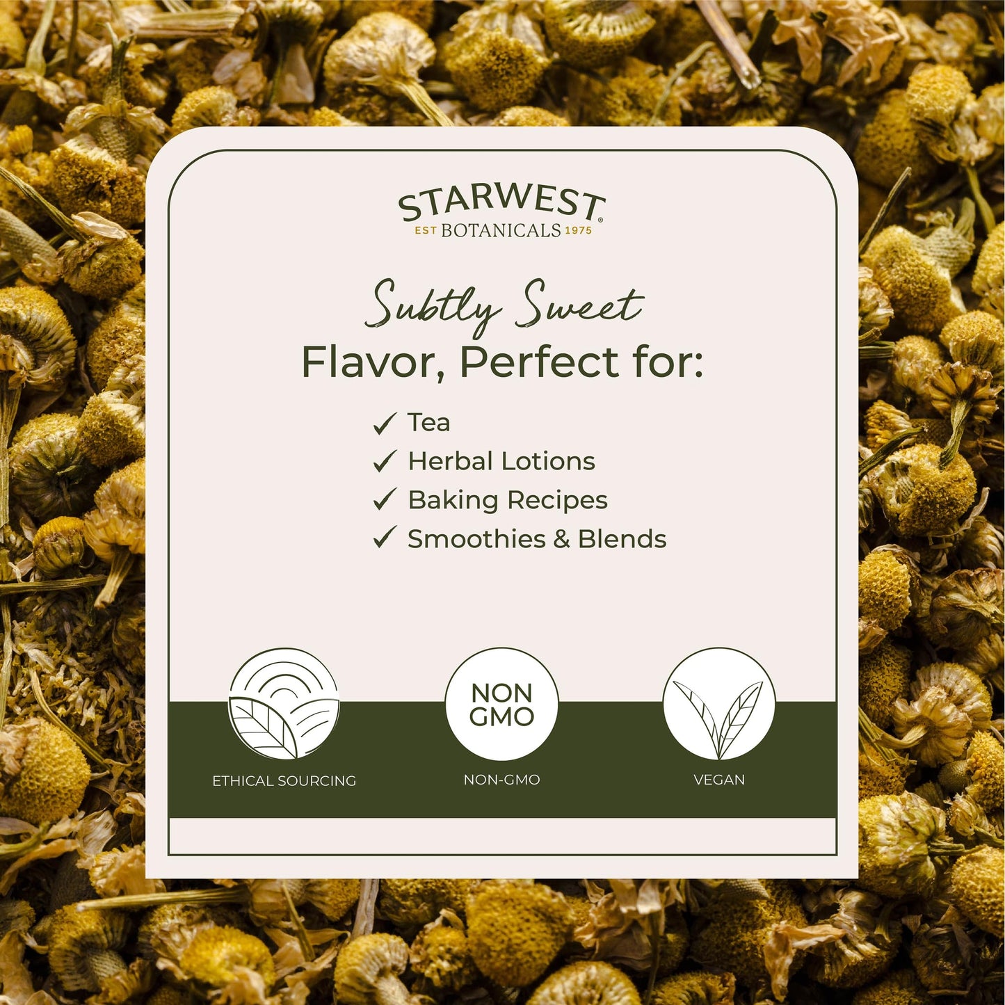 Starwest Botanicals Organic Chamomile Flowers Whole - 4 oz Pouch | Kosher, Non-GMO, Egypt