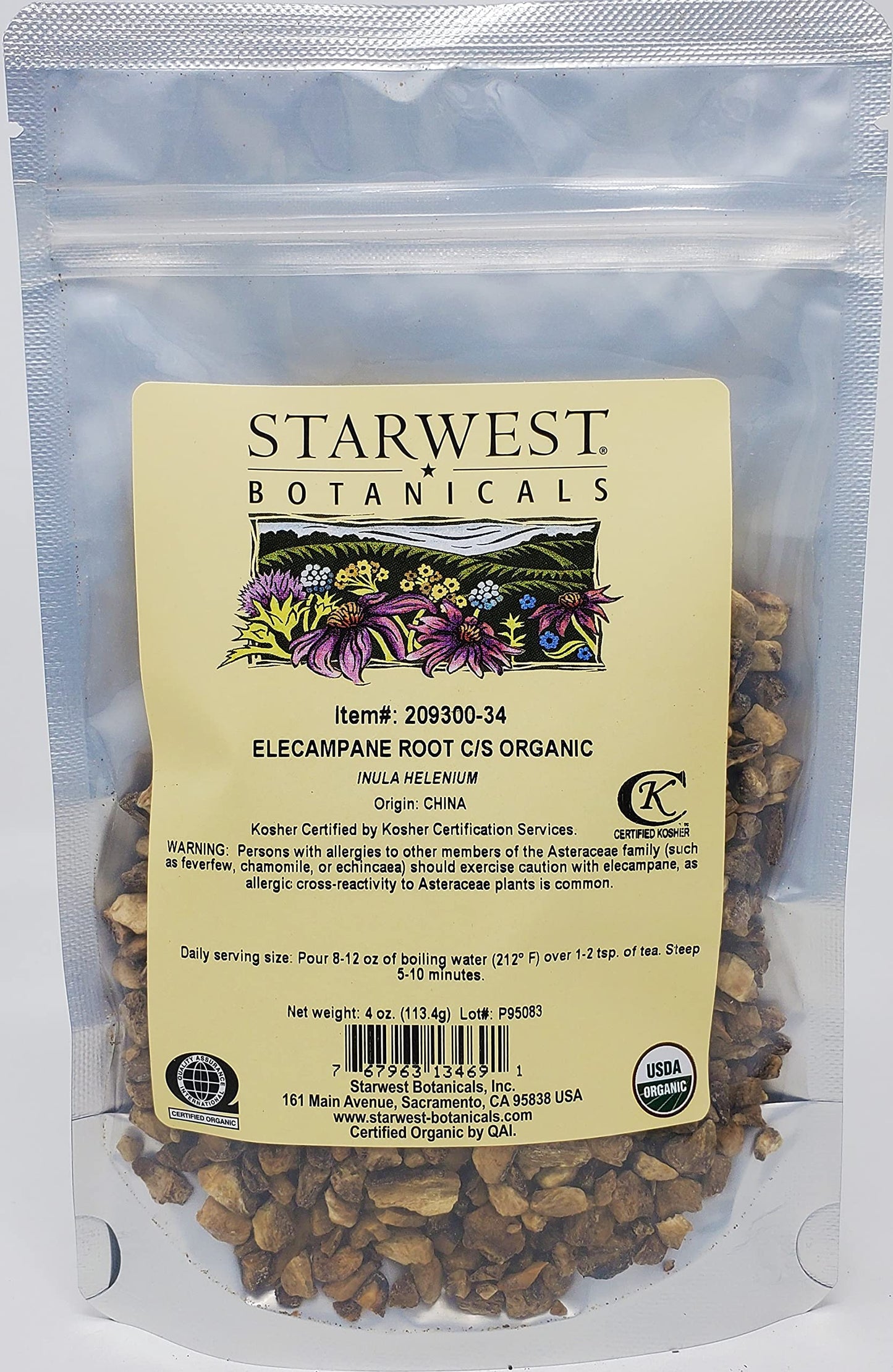 Starwest Botanicals Organic Elecampane Root - Cut & Sifted, 4 oz