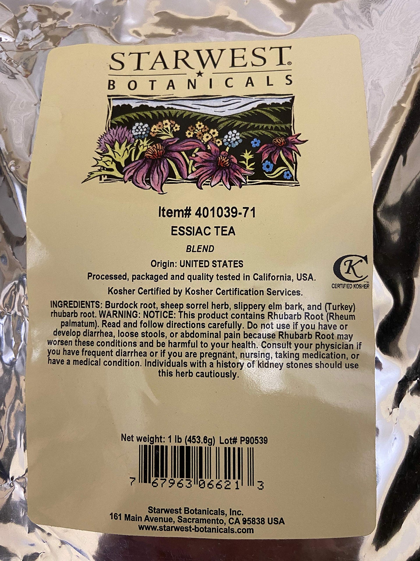 Starwest Botanicals Essiac Tea, 1 Pound – Burdock Root, Sheep Sorrel, Rhubarb Root & Slippery Elm