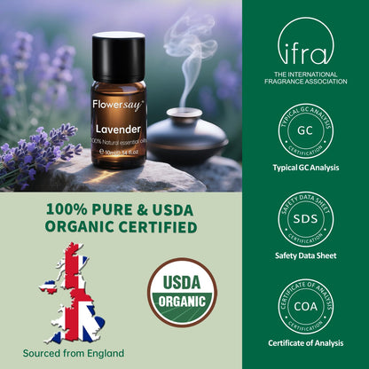 Organic Lavender Essential Oil - 100% Pure, Calming Aromatherapy Oil 10ml