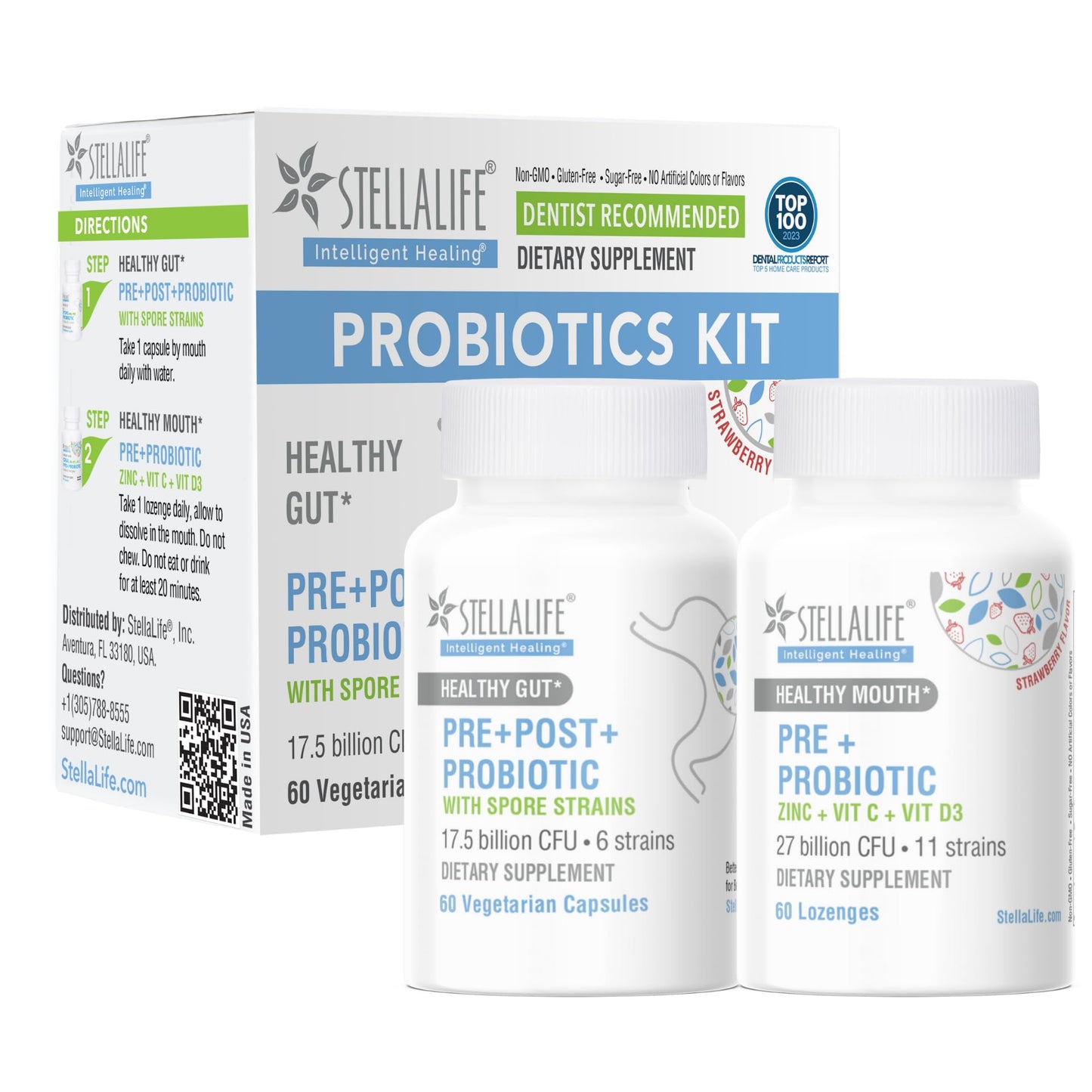 StellaLife Probiotics Kit: Oral & Gut – 44.5B CFU, 11 Oral + 6 Gut Strains, Strawberry (60-Day)