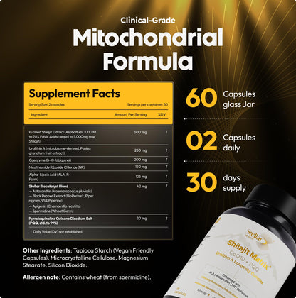 Stellar Health Clinical Mitochondrial Complex – Shilajit & NAD+ Booster with Ubiquinol CoQ10, NR, PQQ, ALA, Astaxanthin | 60 Vegan Capsules