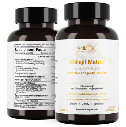 Stellar Health Clinical Mitochondrial Complex – Shilajit & NAD+ Booster with Ubiquinol CoQ10, NR, PQQ, ALA, Astaxanthin | 60 Vegan Capsules