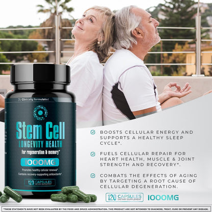 Premium Stem Cell Supplements 1,000mg (240 Caps) – Boost Immunity, Reduce Joint Soreness, Anti-Aging & Longevity with Spirulina & Chlorella