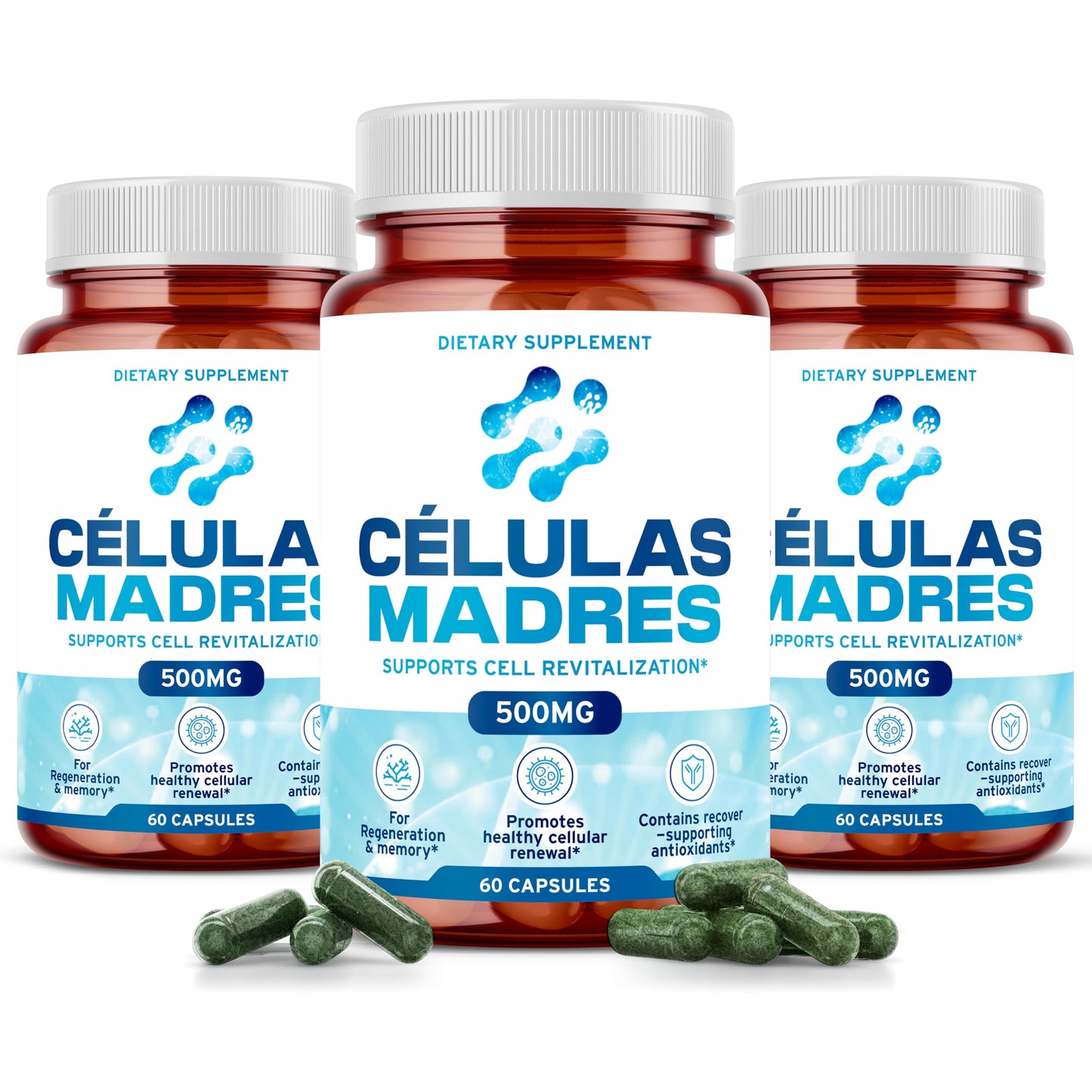 Stem Cell Supplements 500mg (180 Caps) – Anti-Aging & Longevity | Spirulina & Chlorella | Celulas Madre
