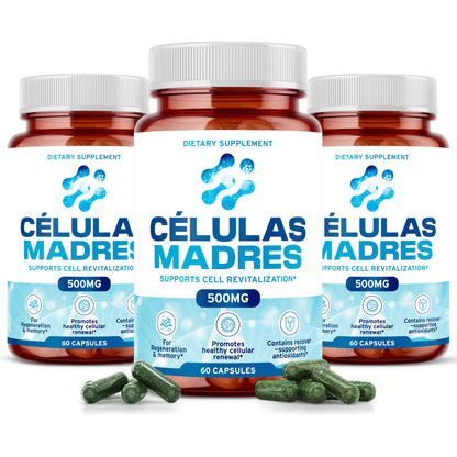 Stem Cell Supplements 500mg (180 Caps) – Anti-Aging & Longevity | Spirulina & Chlorella | Celulas Madre