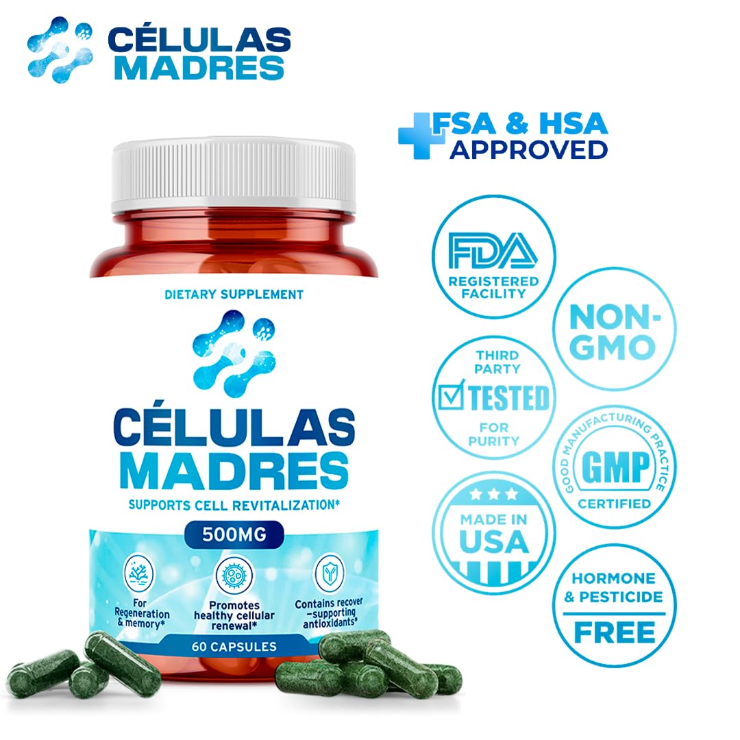 Stem Cell Supplements 500mg (180 Caps) – Anti-Aging & Longevity | Spirulina & Chlorella | Celulas Madre