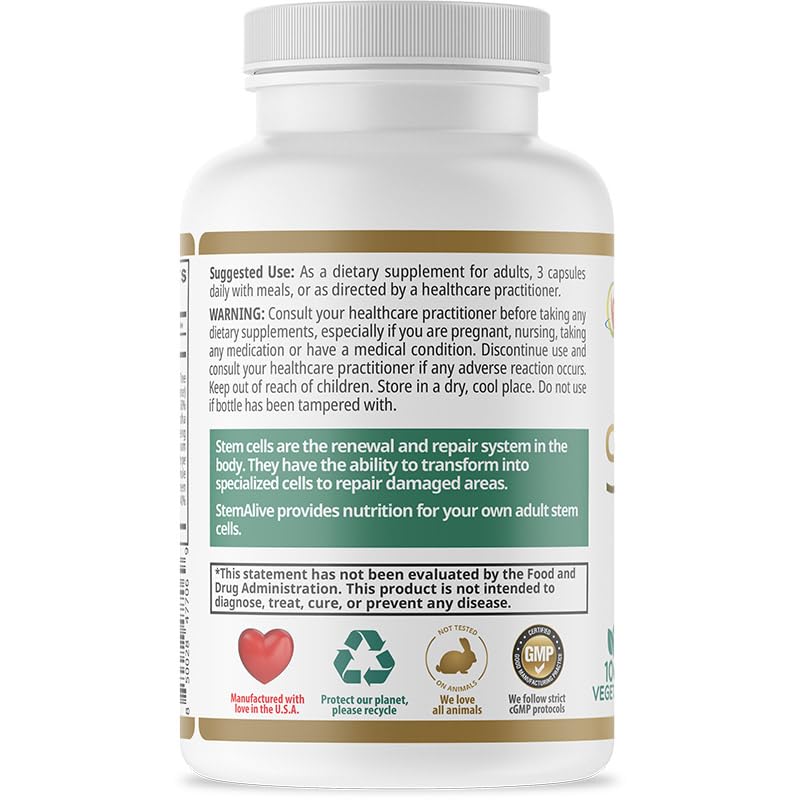 StemAlive - Promotes Stem Cell Nutrition, Function & Health, 90 Capsules, from 100% Natural Sources