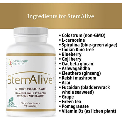 StemAlive - Promotes Stem Cell Nutrition, Function & Health, 90 Capsules, from 100% Natural Sources