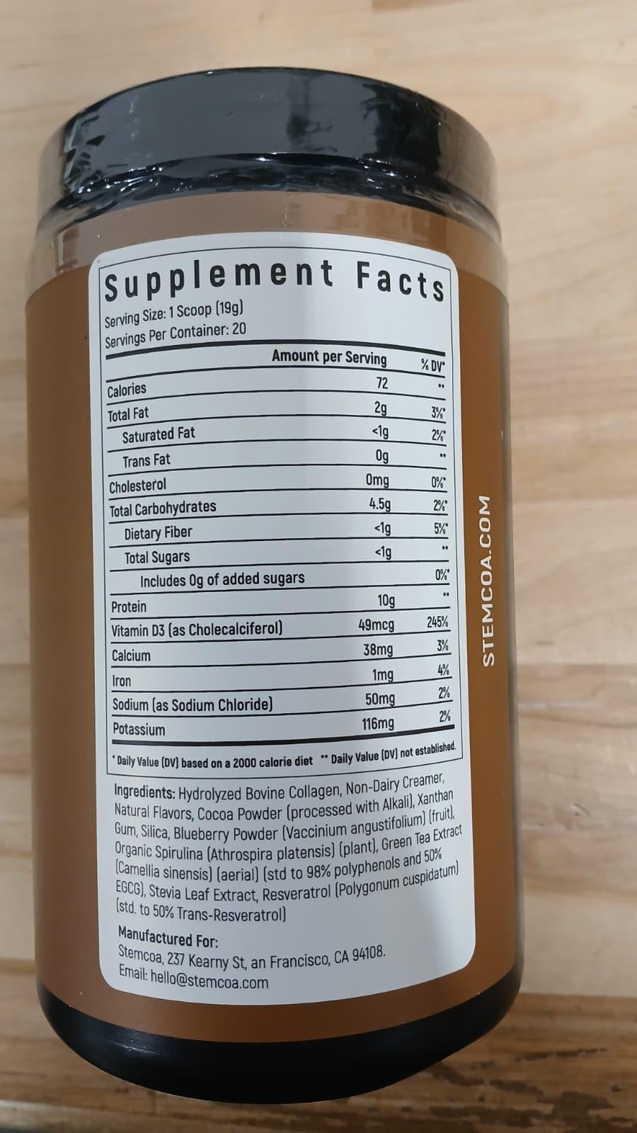 Stemcoa NCR1 – Collagen Powder with Salted Caramel, Cocoa & Resveratrol (Non-GMO, Gluten Free, Keto)