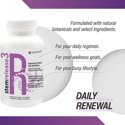 Unlock Your Body's Potential with stemrelease3™ - Cutting-Edge Stem Cell Nutrition for Natural Renewal and Youthful Vitality, Exclusive Blend for Enhanced Telomere Health