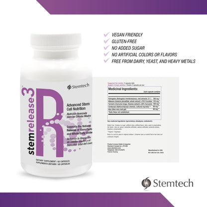 Unlock Your Body's Potential with stemrelease3™ - Cutting-Edge Stem Cell Nutrition for Natural Renewal and Youthful Vitality, Exclusive Blend for Enhanced Telomere Health