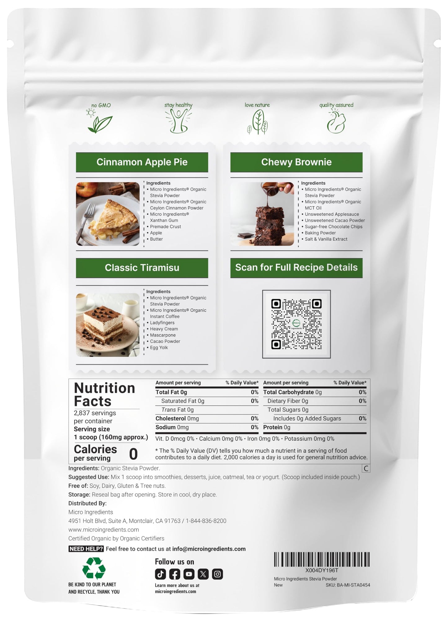 Micro Ingredients Pure Organic Stevia Powder – 1 lb Reb-A Green Leaf, Zero Calorie, Keto Friendly
