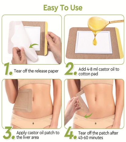 STFOCE 10pcs Castor Oil Pack Wrap – Self-Adhesive, Disposable Organic Cotton | Kahaki