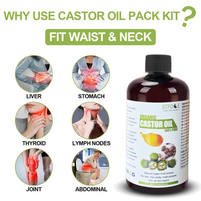STFOCE 20pcs Castor Oil Pack Wrap – Self-Adhesive, Organic, No Leakage, No Wash, 7.9x5.5 in, Oil Included