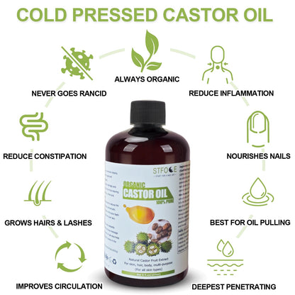 STFOCE 20pcs Castor Oil Pack Wrap – Self-Adhesive, Organic, No Leakage, No Wash, 7.9x5.5 in, Oil Included