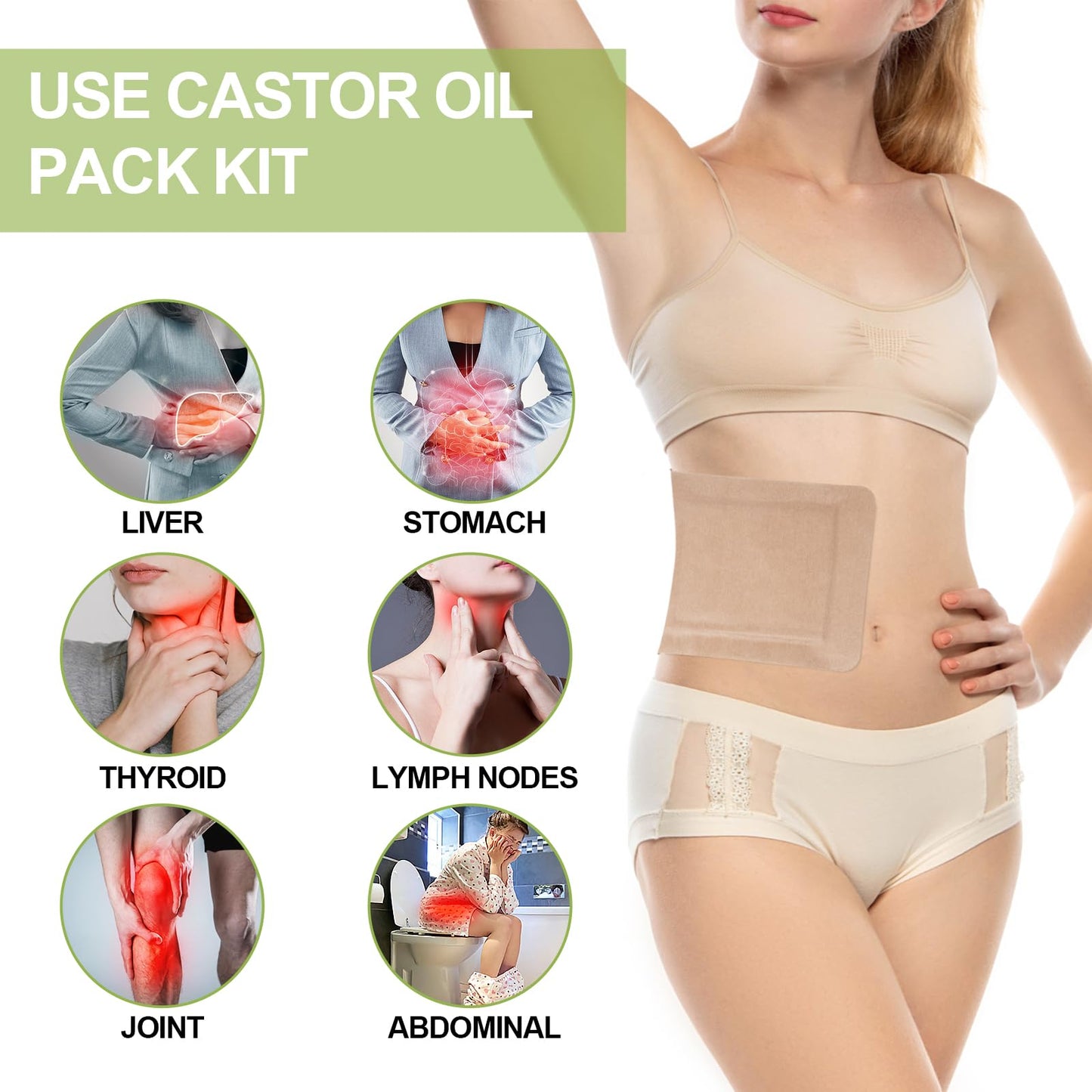 STFOCE 20Pcs Castor Oil Pack Wrap – Self-Adhesive, No Leakage, Portable – Organic Castor Oil (4fl.oz/125ml) for Home & Travel