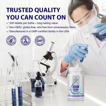 STIOR Sodium Chloride Tablets 1000mg – 240 Count | Electrolyte Replenisher (Made in USA)