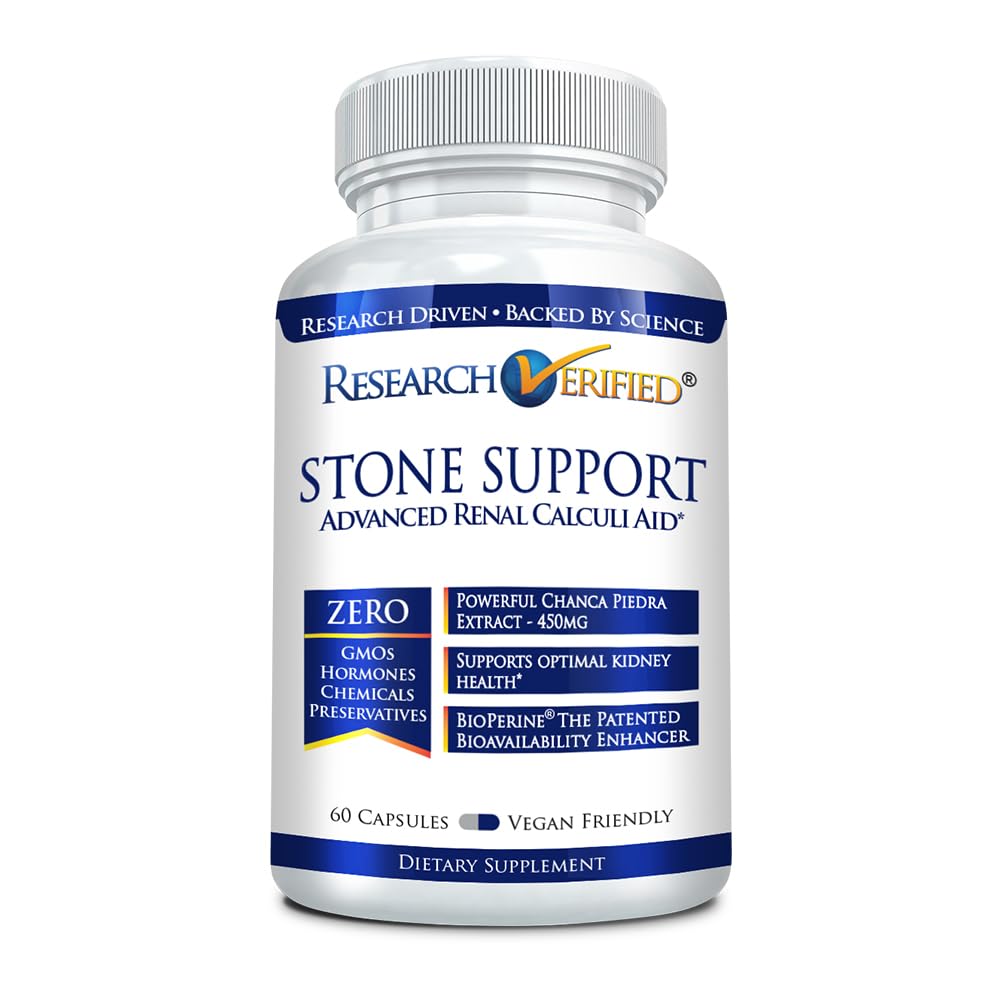 Research Verified Stone Support - Kidney Stone Defense | Chanca Piedra, Crataeva Nurvala, BioPerine | Vegan - 60 Capsules