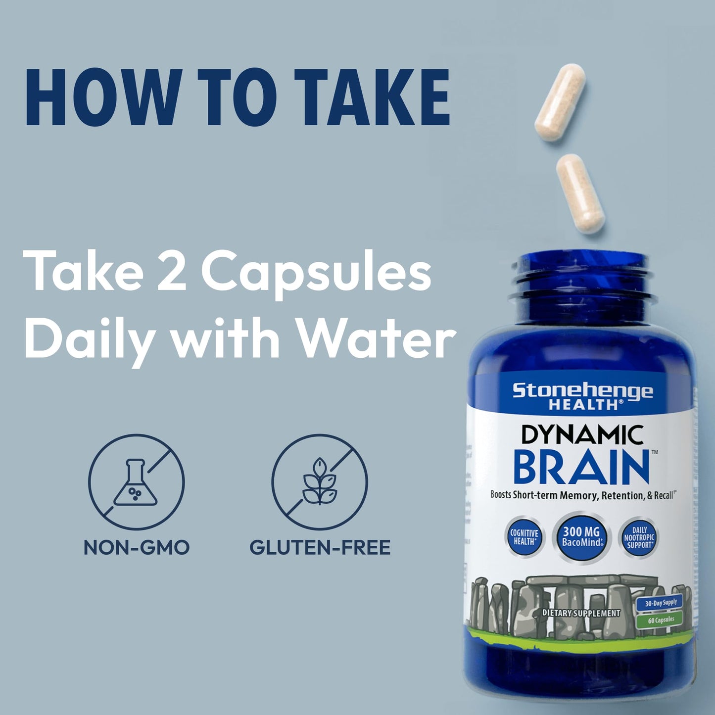 Stonehenge Health Dynamic Brain Supplement with BacoMind – Memory, Retention & Recall (40 Nootropics)