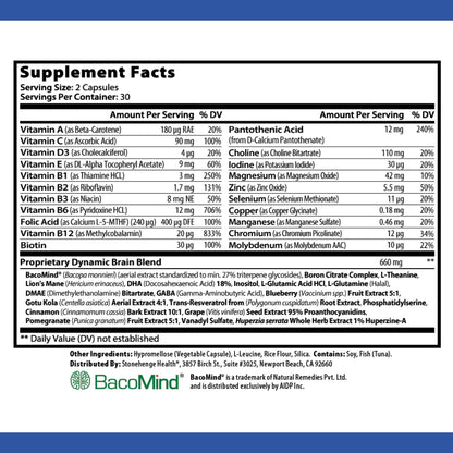 Stonehenge Health Dynamic Brain Supplement with BacoMind – Memory, Retention & Recall (40 Nootropics)