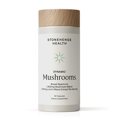 Stonehenge Dynamic Health Mushrooms 1,400 mg – 5 Mushroom Complex (Lion’s Mane, Reishi, Chaga, Maitake, Shiitake) – 60 Capsules